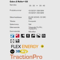 Sievi Cobra 2 Roller+ S3 ESD vernesko, teknisk informasjon
