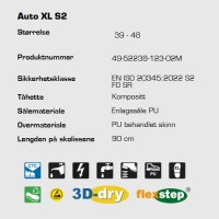 Sievi Auto S2 ESD vernesko, teknisk informasjon