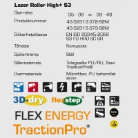 Sievi Lazer Roller High+ S3 ESD vernesko, teknisk informasjon