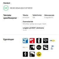 Sievi Solar Roller S1P ESD vernesko, teknisk informasjon