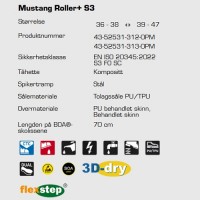 Sievi Mustang Roller+ S3 ESD vernesko, teknisk informasjon