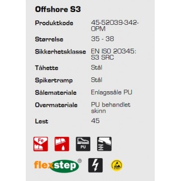 Sievi Offshore S3 ESD vernestøvel, informasjon