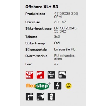 Sievi Offshore XL+ S3 ESD vernestøvel, informasjon