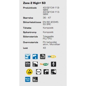 Sievi Zone 2 High+ S3 ESD vinter vernesko, informasjon