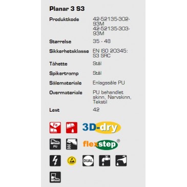 Sievi Planar 3 S3 ESD vernesko, informasjon