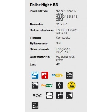 Sievi Roller High+ S3 ESD vernesko, informasjon