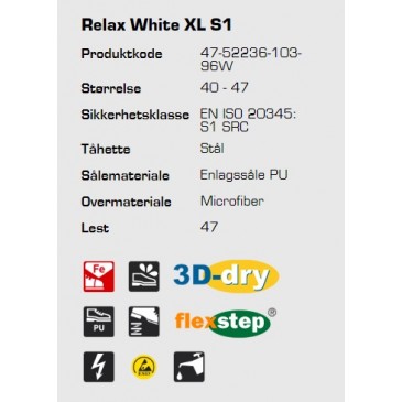 Sievi Relax White XL S1 ESD vernesko, informasjon