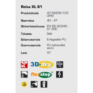 Sievi Relax XL S1 ESD vernesko, informasjon
