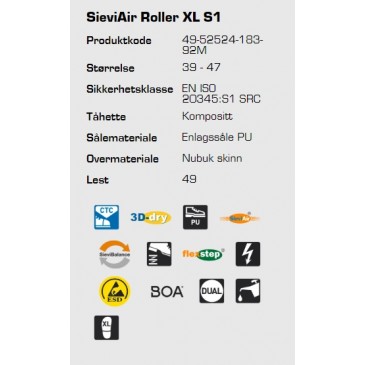 SieviAir Roller S1 ESD vernesko, informasjon