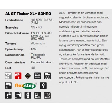 Sievi AL GT Timber XL+ S3HRO Gore-Tex vernesko, informasjon