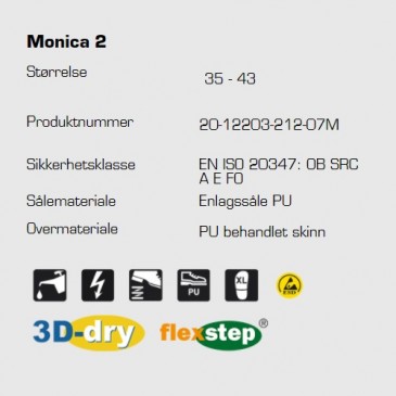 Sievi Monica 2 ESD yrkessko for damer, teknisk informasjon