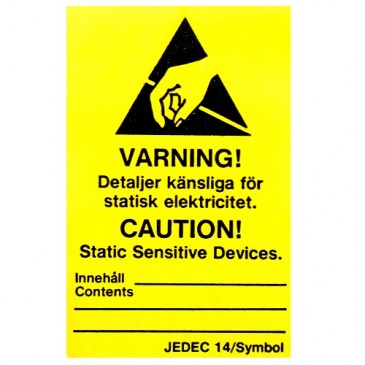 Advarseletikett 45x65mm for ESDS med tekst og skrivefelt 2850.4565